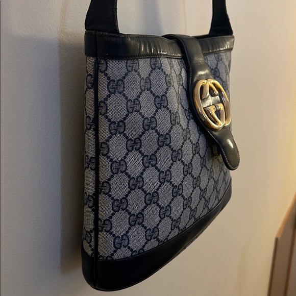 Gucci GG Britt Blondie Bag Shoulder Purse Coated Canvas Italian Navy Leather - Picture 5 of 17